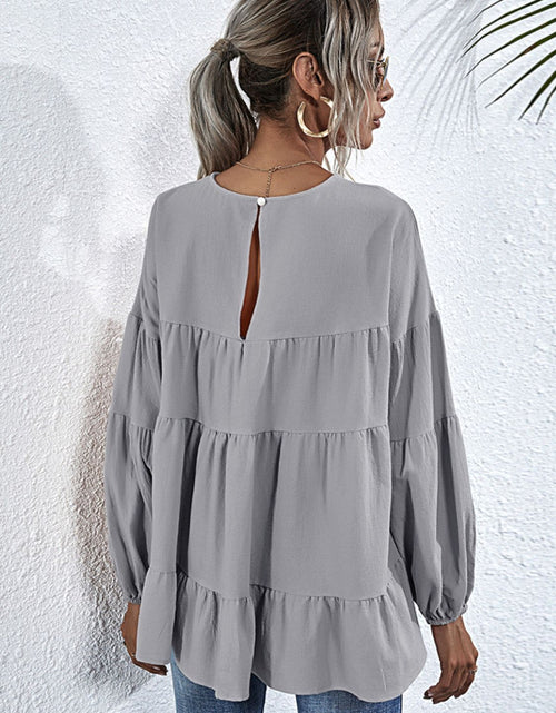 Load image into Gallery viewer, Shiny Round Neck Dropped Shoulder Tiered Blouse
