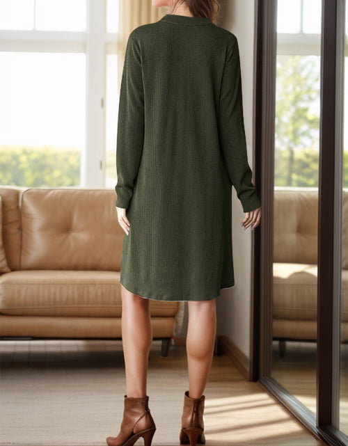 Load image into Gallery viewer, Notched Long Sleeve Mini Dress with Pockets
