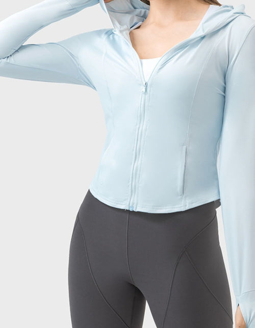Load image into Gallery viewer, Millennia Pocketed Zip Up Hooded Long Sleeve Active Outerwear
