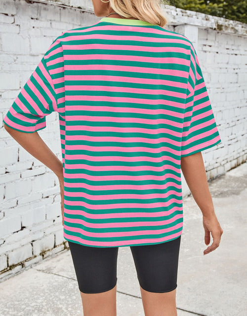 Load image into Gallery viewer, Lovelet Striped Round Neck Half Sleeve T-Shirt
