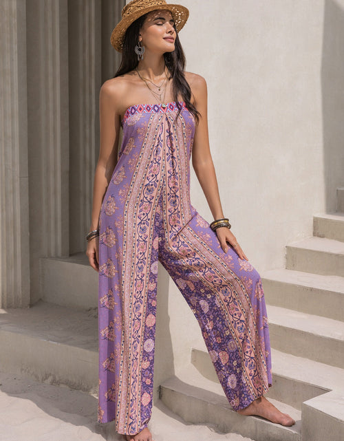 Load image into Gallery viewer, Tied Printed Tube Wide Leg Jumpsuit
