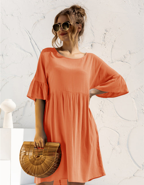 Load image into Gallery viewer, Boat Neck Flounce Sleeve Knee-Length Dress
