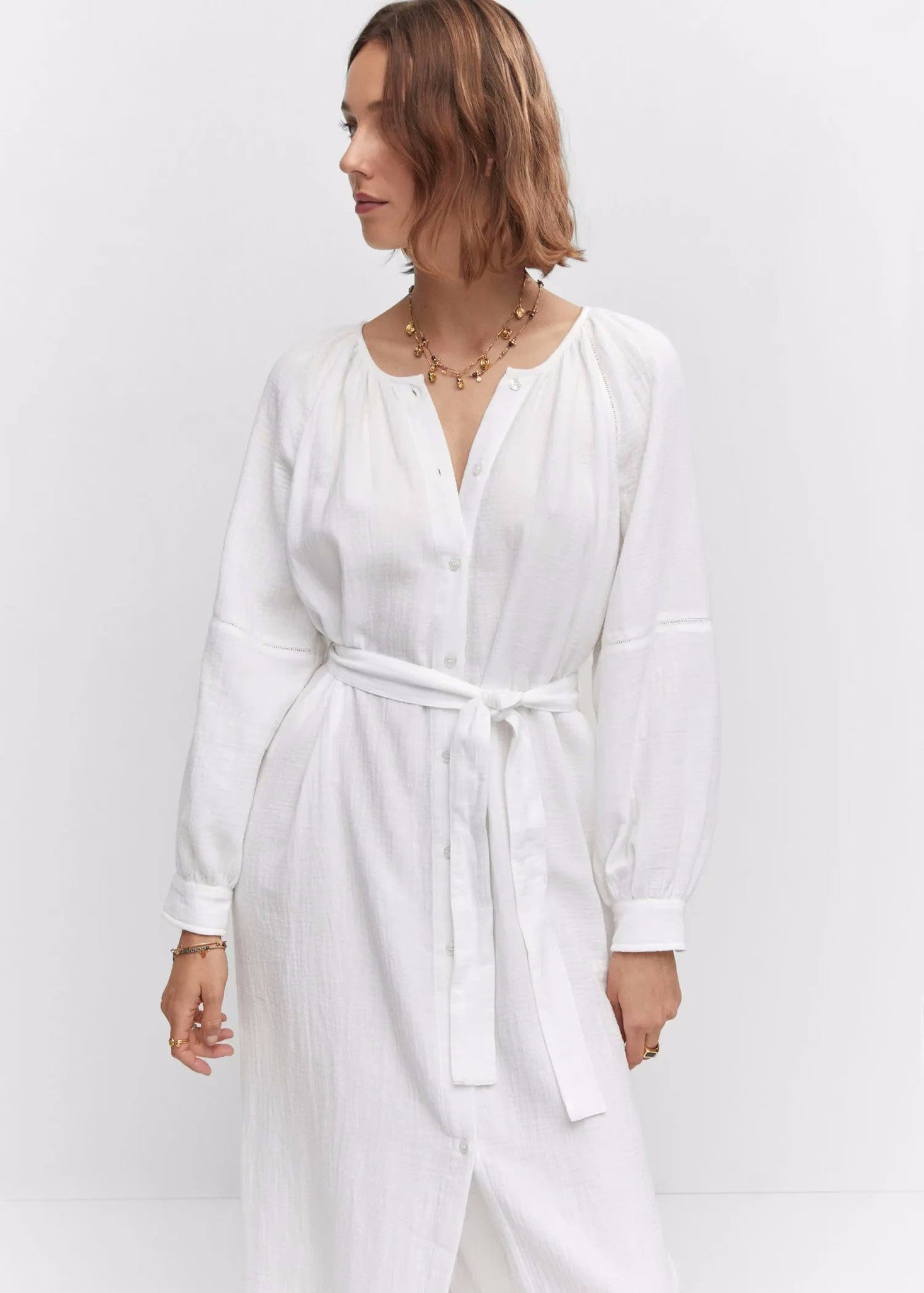 Women New Spring and Autumn Daily Elegant Cotton White Dress by BlakWardrob