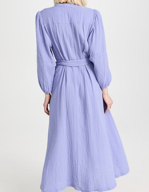 Load image into Gallery viewer, Women New Spring and Autumn Casual Cotton Wrinkle V neck Dress by BlakWardrob
