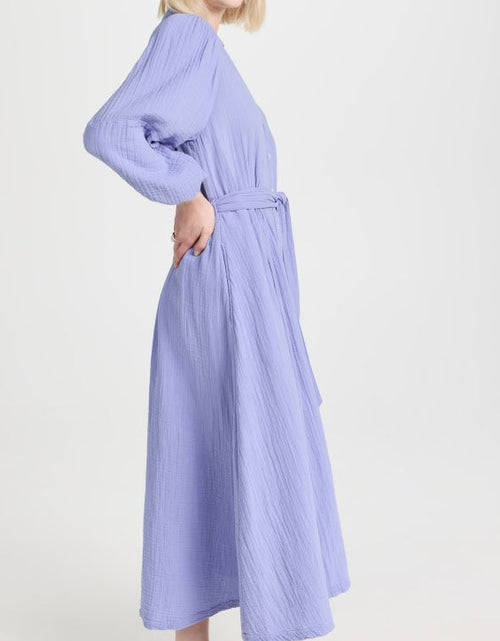 Load image into Gallery viewer, Women New Spring and Autumn Casual Cotton Wrinkle V neck Dress by BlakWardrob
