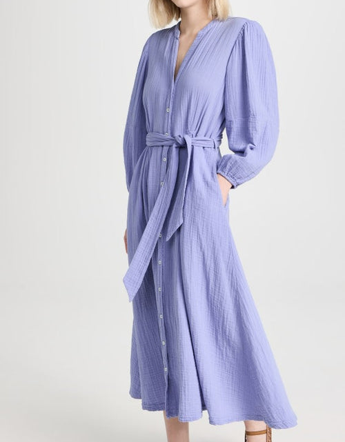 Load image into Gallery viewer, Women New Spring and Autumn Casual Cotton Wrinkle V neck Dress by BlakWardrob
