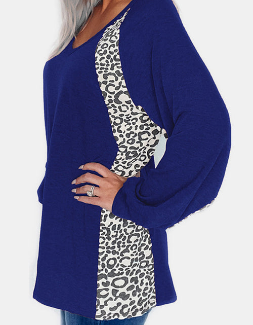 Load image into Gallery viewer, Full Size Leopard V-Neck Long Sleeve T-Shirt
