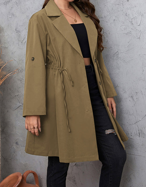 Load image into Gallery viewer, Honey Plus Size Lapel Collar Drawstring Roll-Tab Sleeve Trench Coat
