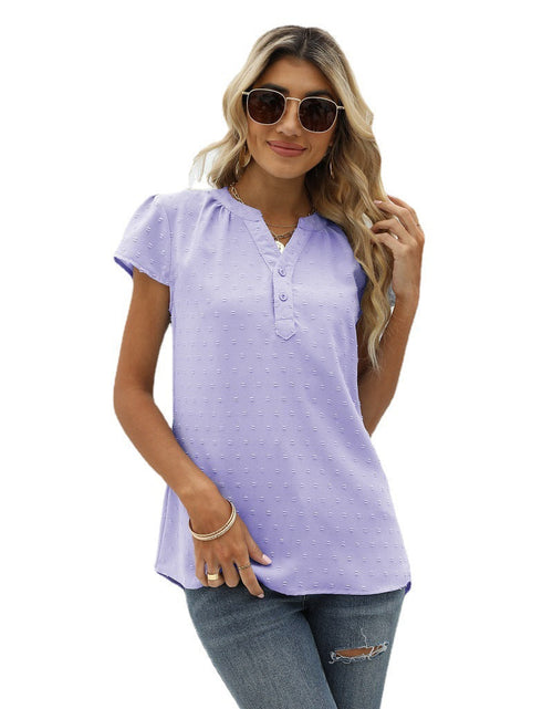 Load image into Gallery viewer, Swiss Dot Notched Neck Short Sleeve Top
