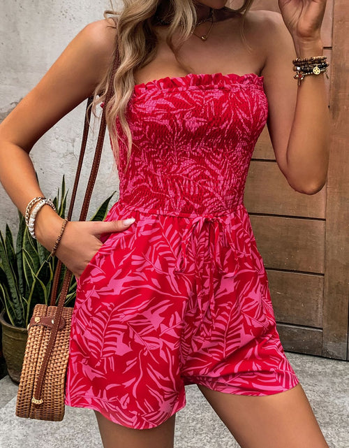 Load image into Gallery viewer, Perfee Smocked Printed Tube Romper with Pockets
