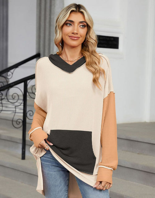 Load image into Gallery viewer, Double Take Contrast Hooded Long Sleeve Top
