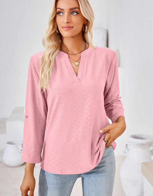 Load image into Gallery viewer, V-Neck Roll-Tap Sleeve Blouse
