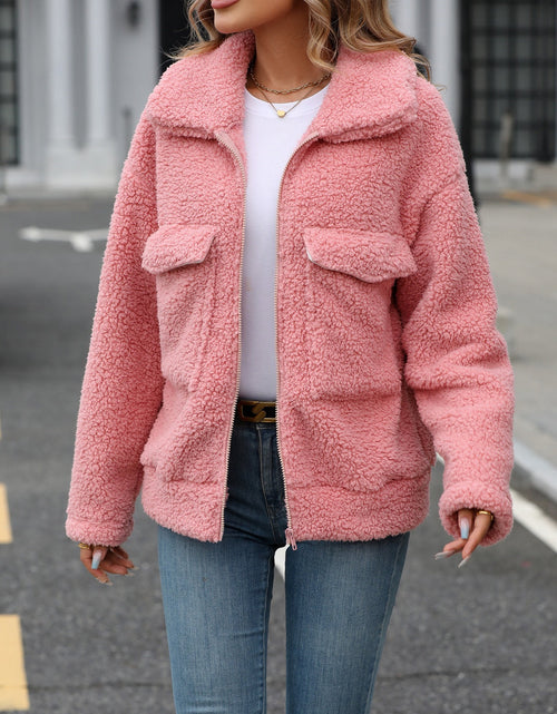 Load image into Gallery viewer, Zip Up Long Sleeve Plush Jacket
