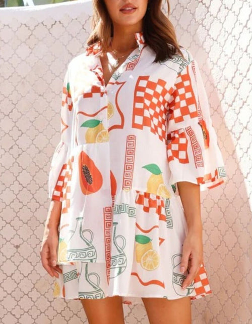 Load image into Gallery viewer, Printed Three-Quarter Sleeve Mini Dress
