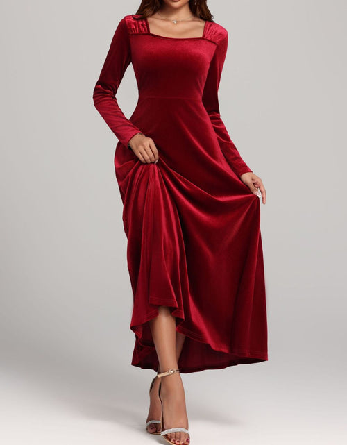 Load image into Gallery viewer, Square Neck Long Sleeve Velvet Dress
