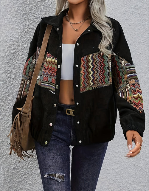 Load image into Gallery viewer, Embroidered Collared Neck Snap Down Jacket
