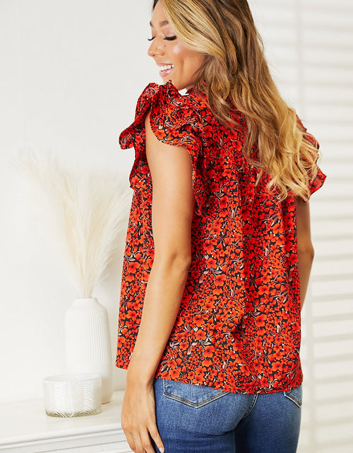 Load image into Gallery viewer, Double Take Floral Flutter Sleeve Notched Neck Blouse
