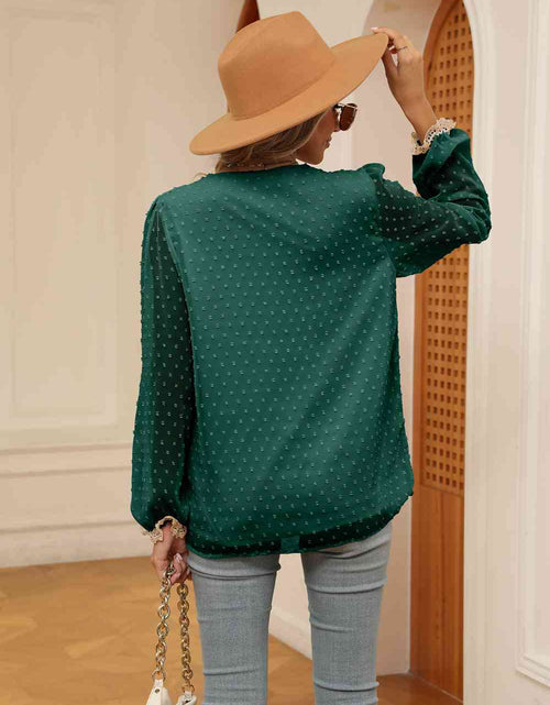 Load image into Gallery viewer, Swiss Dot Contrast V-Neck Blouse
