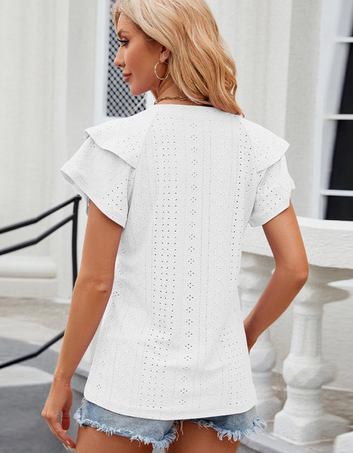 Load image into Gallery viewer, Eyelet Notched Short Sleeve T-Shirt
