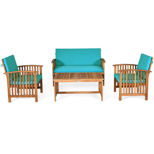Load image into Gallery viewer, 4 Pieces Patio Solid Wood Furniture Set-Blue
