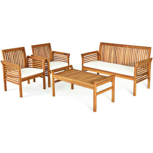Load image into Gallery viewer, 4 Pieces Outdoor Acacia Wood Sofa Furniture Set
