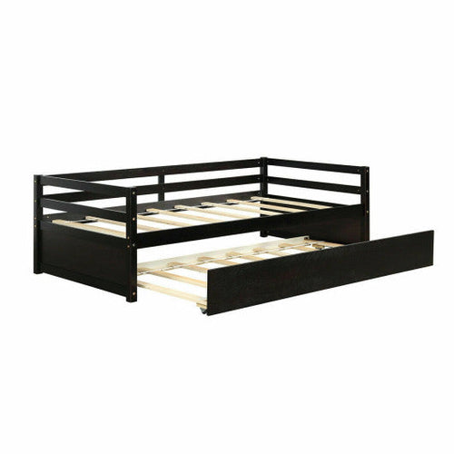 Load image into Gallery viewer, Twin Size Wooden Slat Trundle Platform-Dark Brown

