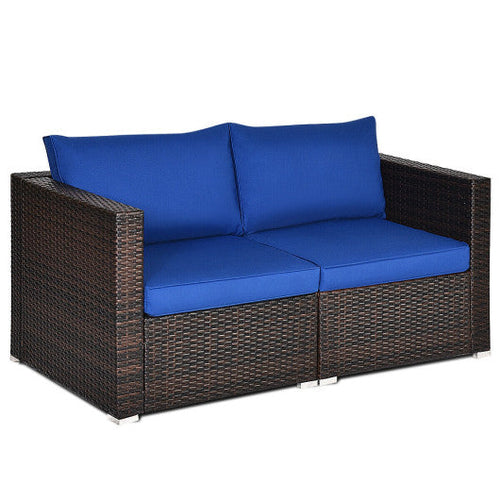 Load image into Gallery viewer, 2PCS Patio Rattan Sectional Conversation Sofa Set-Navy
