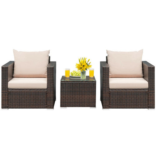 Load image into Gallery viewer, 3 Pcs Patio Conversation Rattan Furniture Set with Cushion-Beige
