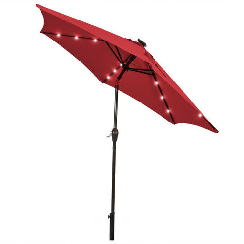 Load image into Gallery viewer, 9 Feet Solar LED Lighted Patio Market Umbrella Tilt Adjustment Crank Lift-Dark Red
