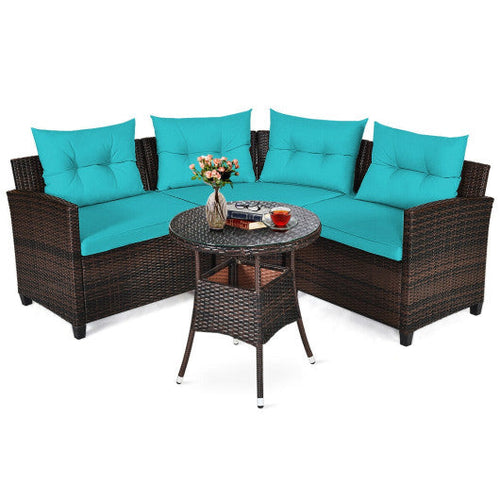 Load image into Gallery viewer, 4 Pieces Outdoor Cushioned Rattan Furniture Set-Turquoise
