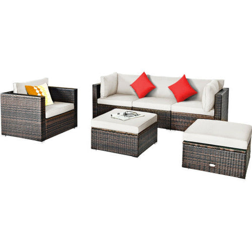 Load image into Gallery viewer, 6 Pcs Patio Rattan Furniture Set with Sectional Cushion-White
