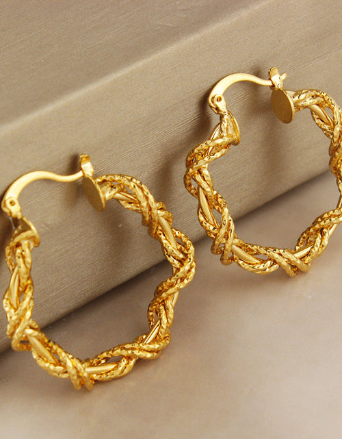 Load image into Gallery viewer, 14K Gold Solid Star Love knot Hoop Earring
