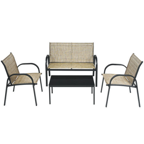 Load image into Gallery viewer, 4 Pieces Patio Furniture Set with Glass Top Coffee Table-Brown

