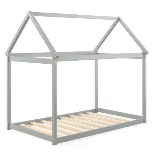 Load image into Gallery viewer, Stable Kids Platform Floor Bed with Roof and Heavy-Duty Slats-Gray
