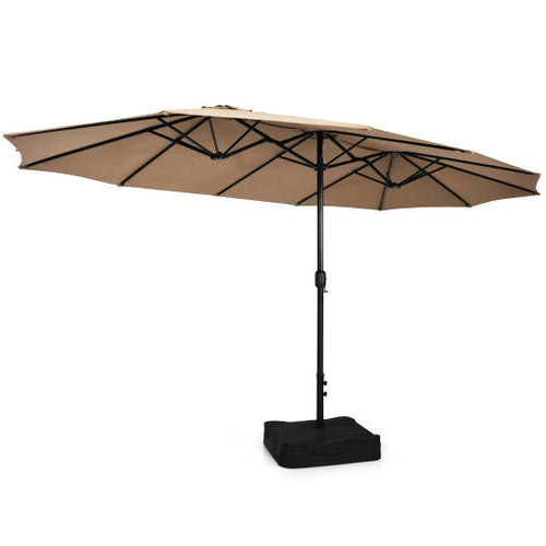 Load image into Gallery viewer, 15 Feet Double-Sided Twin Patio Umbrella with Crank and Base-Brown

