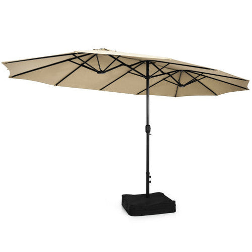 Load image into Gallery viewer, 15 Feet Double-Sided Twin Patio Umbrella with Crank and Base-Beige
