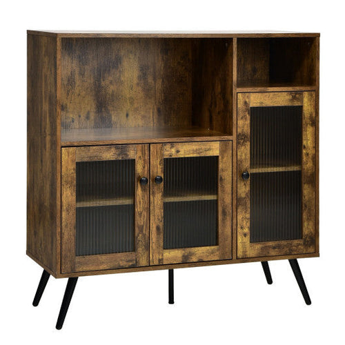 Load image into Gallery viewer, Buffet Kitchen Storage Cupboard with Glass Door and Adjustable Shelves-Rustic Brown
