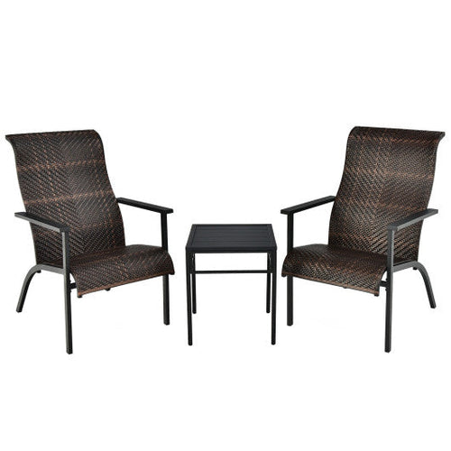 Load image into Gallery viewer, 3 Pieces Patio Rattan Bistro Set with High Backrest and Armrest-Brown
