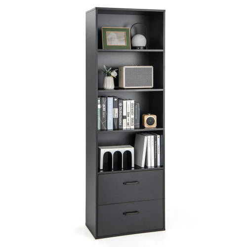 Load image into Gallery viewer, 6-Tier Tall Freestanding Bookshelf with 4 Open Shelves and 2 Drawers-Black
