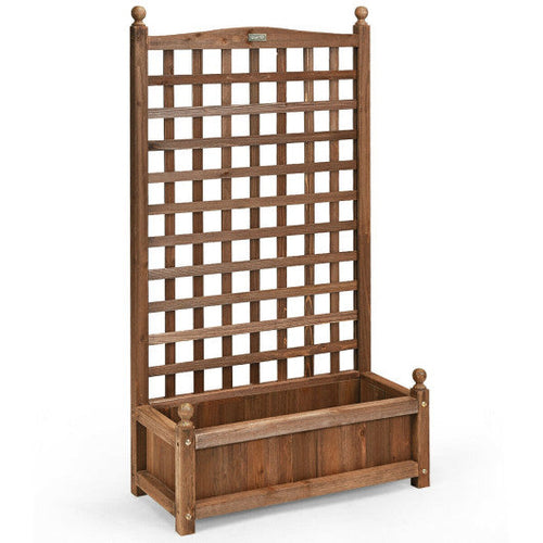 Load image into Gallery viewer, Solid Free Standing Wood Planter Box with Trellis for Garden
