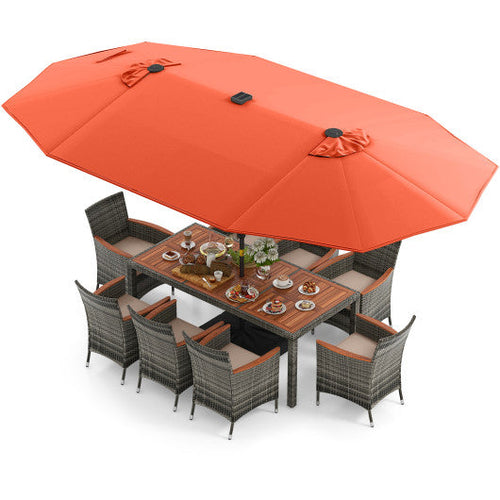 Load image into Gallery viewer, 11 Pieces Patio Dining Set with 15 Feet Double-Sided Patio Umbrella Base Included-Orange
