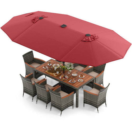 Load image into Gallery viewer, 11 Pieces Patio Dining Set with 15 Feet Double-Sided Patio Umbrella Base Included-Wine
