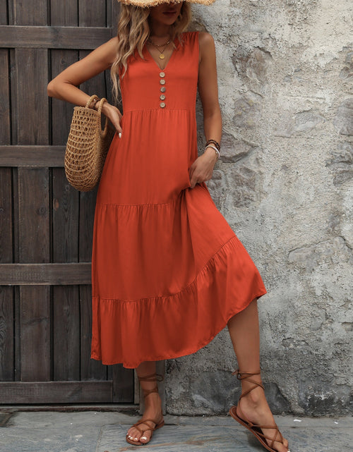 Load image into Gallery viewer, Ivy Lane Decorative Button Notched Sleeveless Dress
