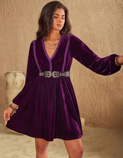 Load image into Gallery viewer, Ruffled V-Neck Long Sleeve Dress
