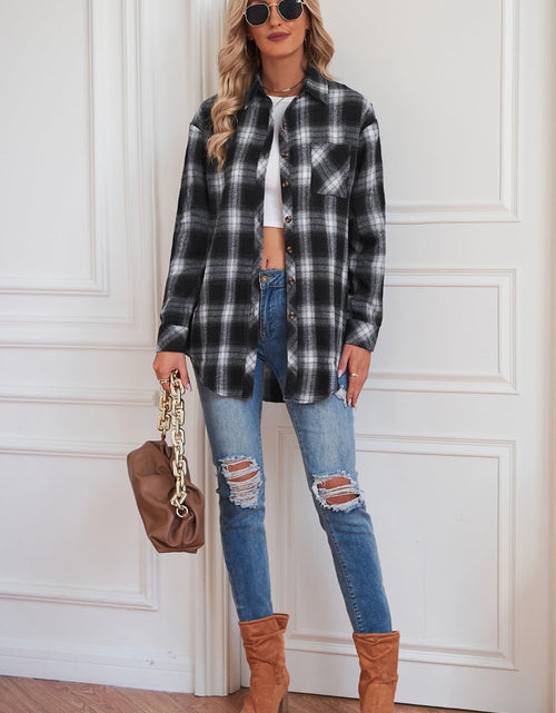 Load image into Gallery viewer, Plaid Button Up Dropped Shoulder Outerwear
