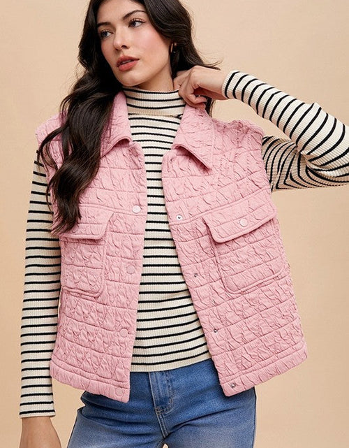 Load image into Gallery viewer, Annie Wear Texture Quilted Snap Down Vest Coat
