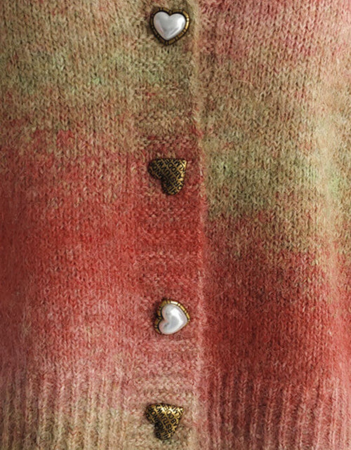 Load image into Gallery viewer, Gradient Heart Shape Button V-Neck Cardigan
