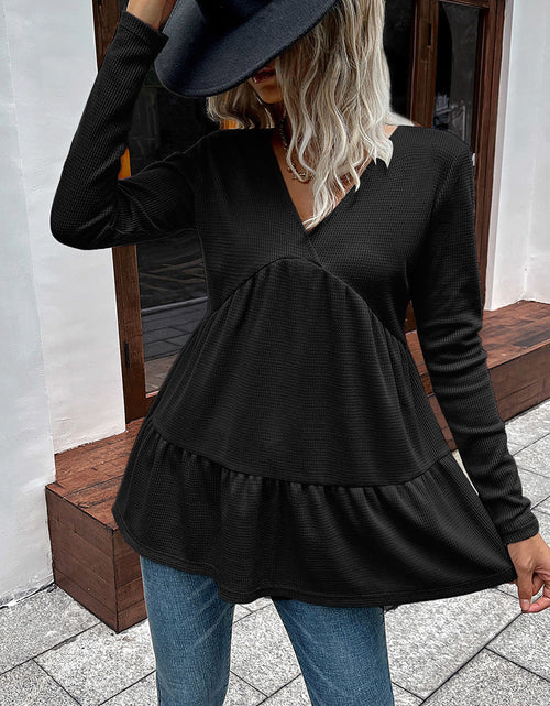 Load image into Gallery viewer, Ivy Lane Waffle-Knit V-Neck Long Sleeve Blouse
