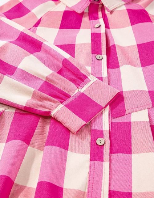 Load image into Gallery viewer, Ruched Plaid Three-Quarter Sleeve Shirt Dress
