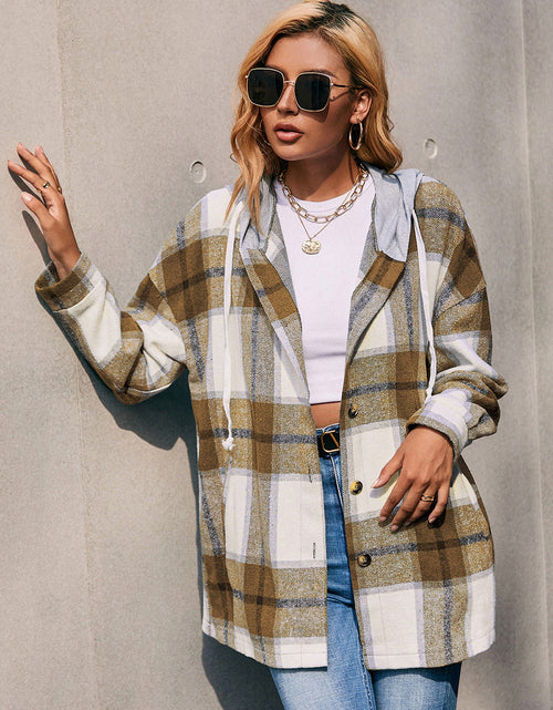 Load image into Gallery viewer, Ivy Lane Plaid Dropped Shoulder Hooded Jacket
